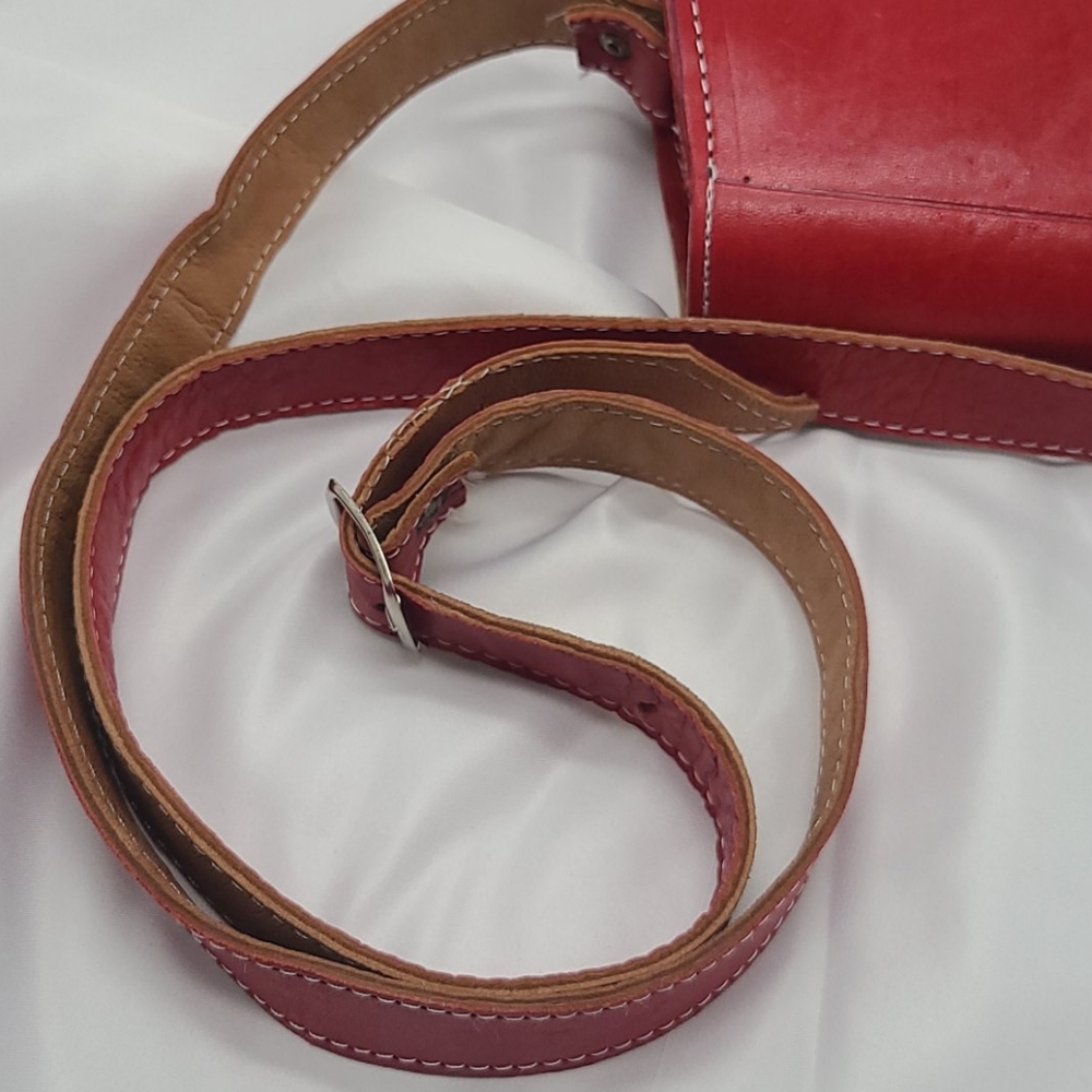 RED real LEATHER Crossbody Purse Shoulder Bag - Picture 8 of 16